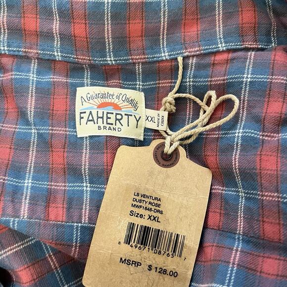 Faherty Mens Long Sleeve Ventura Button Up Shirt Size XXL Dusty Rose Country NWT - Picture 5 of 8